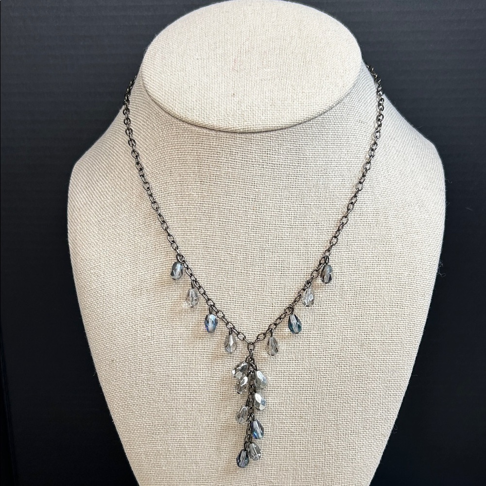 Elegant Gunmetal and Gray Crystal Y Drop Necklace